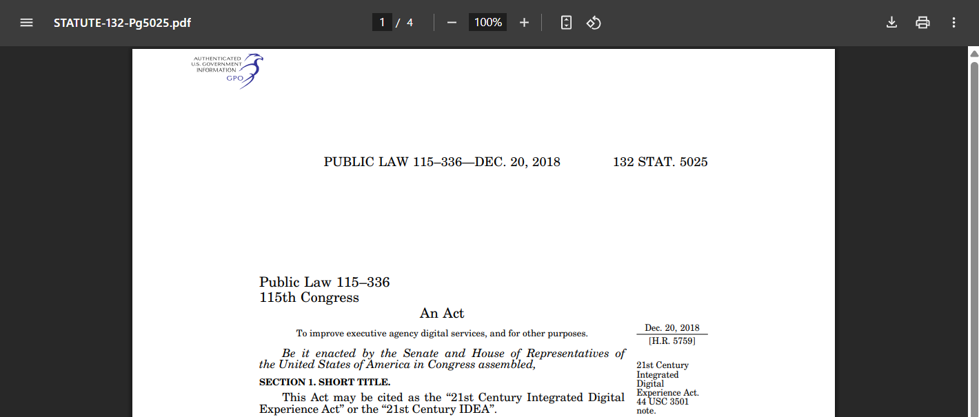 Screenshot of the 21st Century IDEA Act