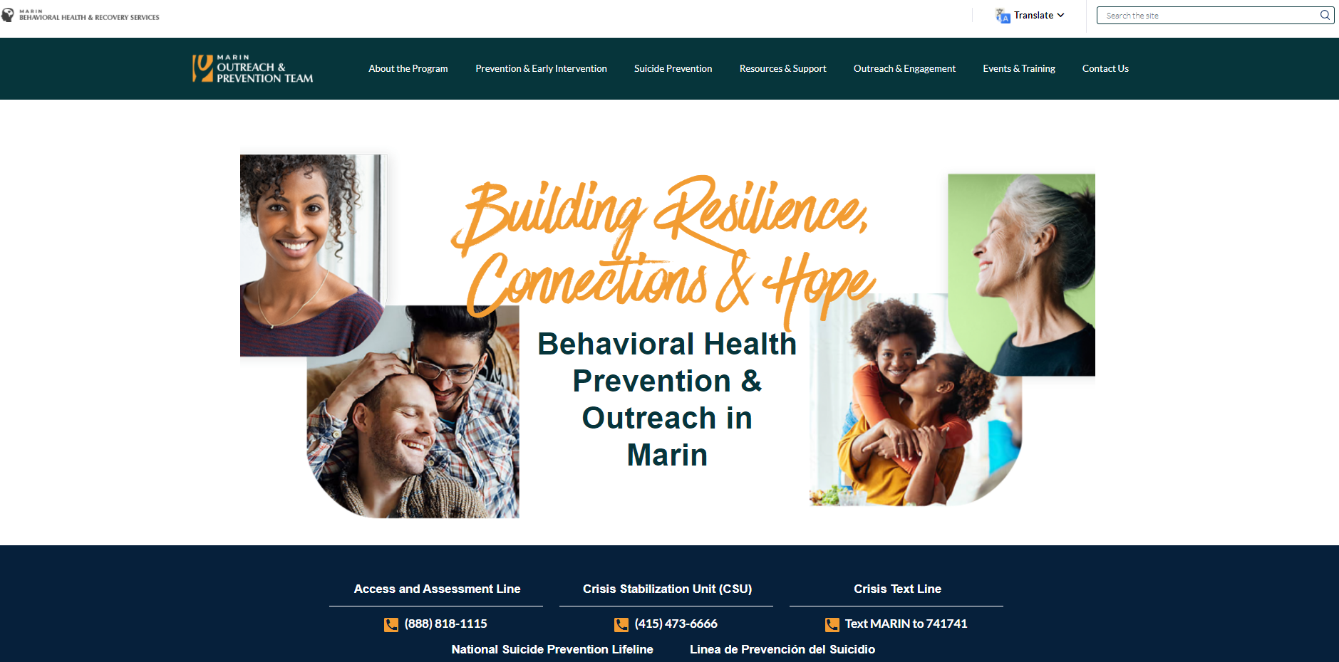Marin County prevention and outreach website