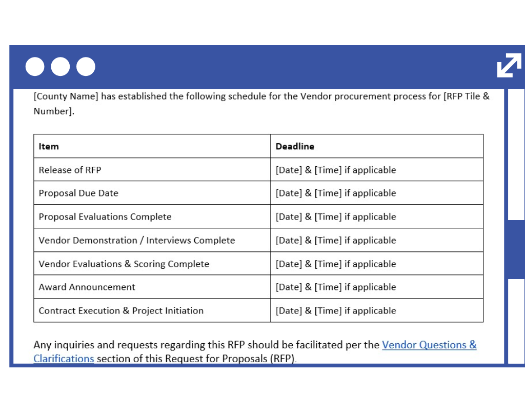 Table with RFP deadline schedule template