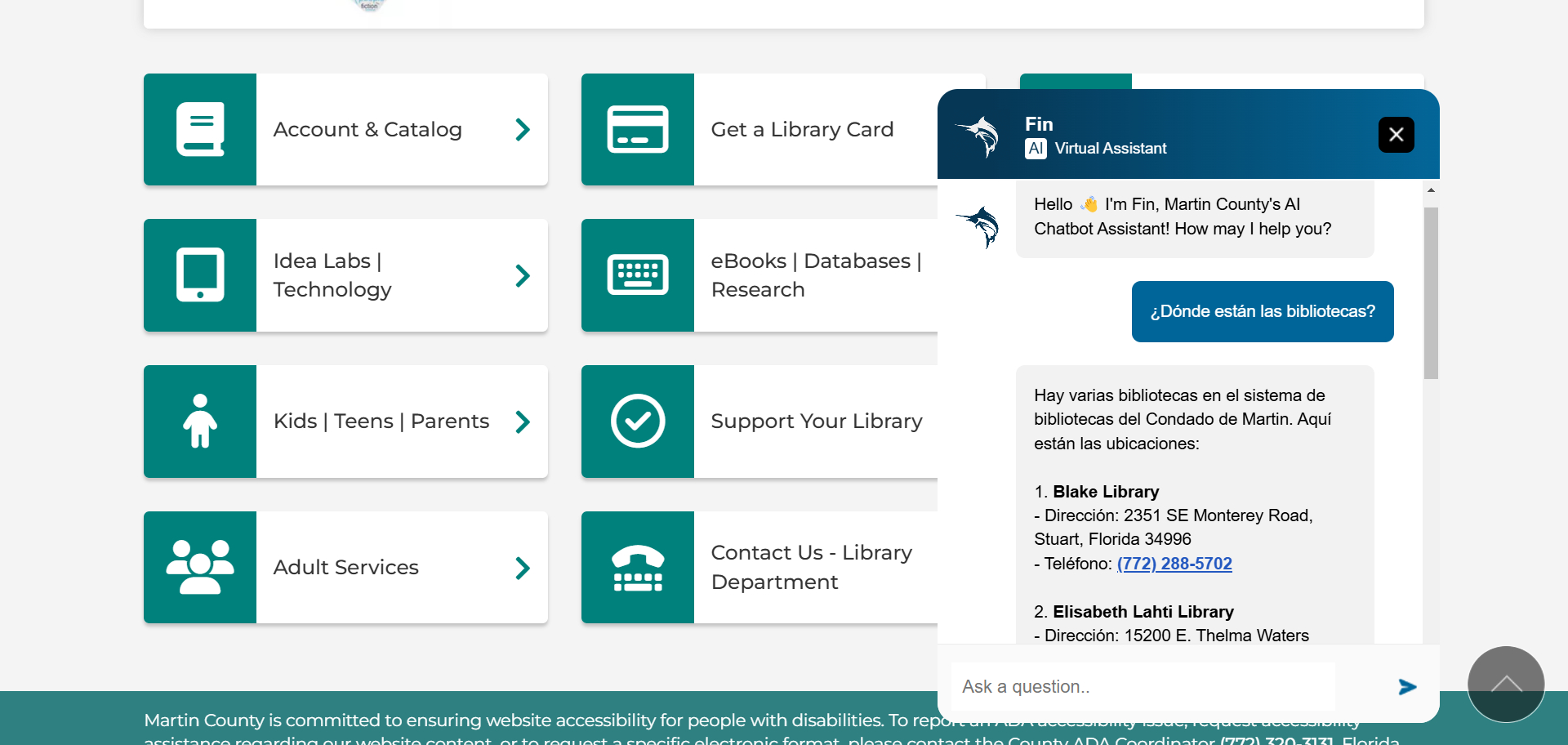 Martin County Library Fin in Spanish