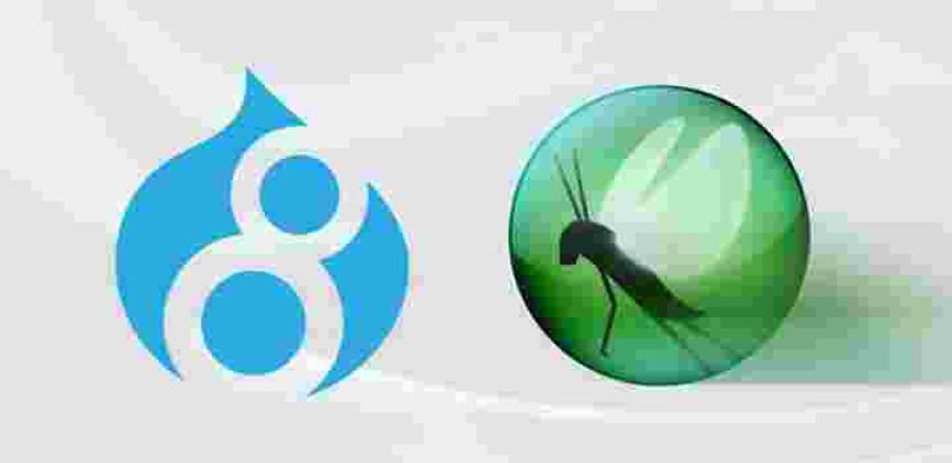 A side-by-side image of the Drupal 8 and Locust logos.