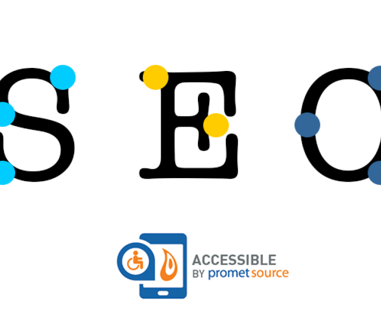 The letters SEO and their Braille equivalents to depict the connection between SEO and web accessibility
