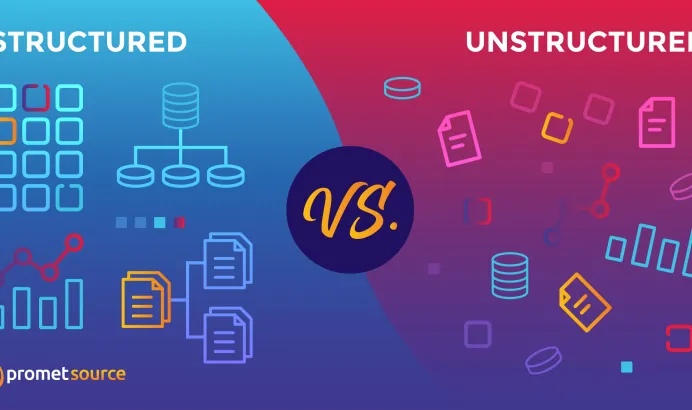 Structured vs unstructured data on a blue and pink background