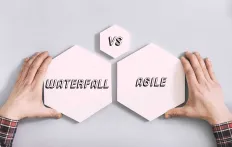 3 hexagons with the words Waterfall vs. Agile