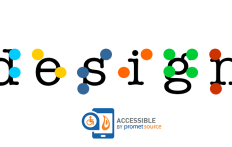 The word "design" in lower case letters overlaid with braille dots and the "accessible by Promet Source" logo