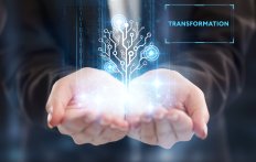 two cupped hands holding an image that conveys digital transformation