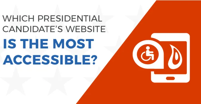 Header image with the words: "Which presidential candidate's website is the most accessible," along with a wheelchair icon image and the Promet Sourcelogo