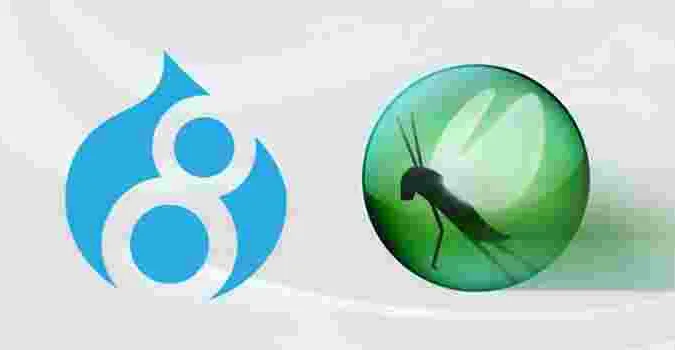 A side-by-side image of the Drupal 8 and Locust logos.