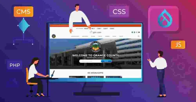 Orange County Calif home page surrounded by coding