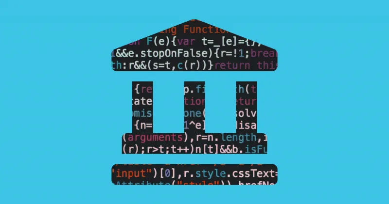 Icon of a government building with code on the columns