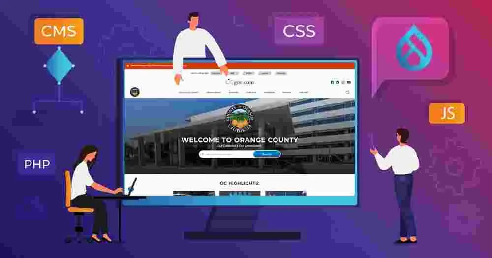 Orange County Calif home page surrounded by coding