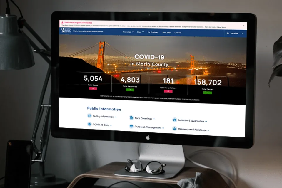 Marin County covide website on a desktop monitor