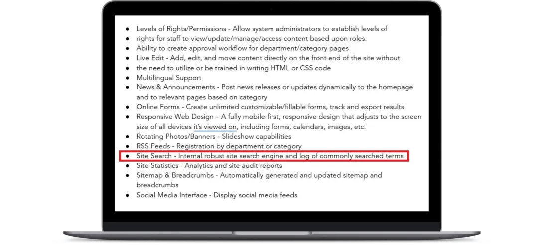 Site search requirements in RFP template