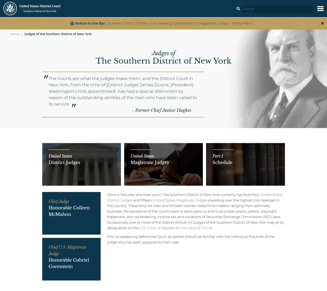 U.S. District Court SDNY judges page