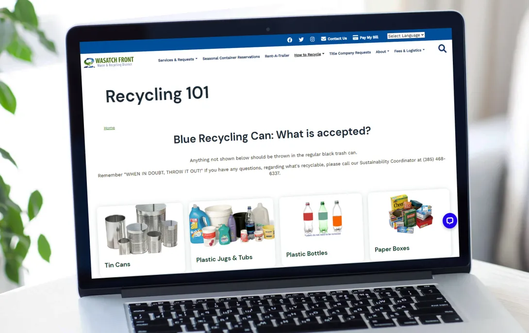 Wasatch Front Waste &amp; Recycling web page